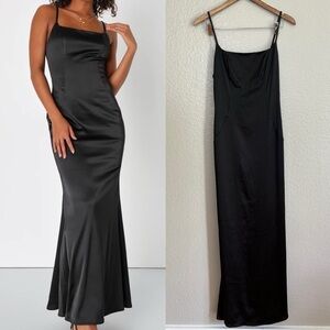 NWOT Black Satin Backless Mermaid Maxi Dress
